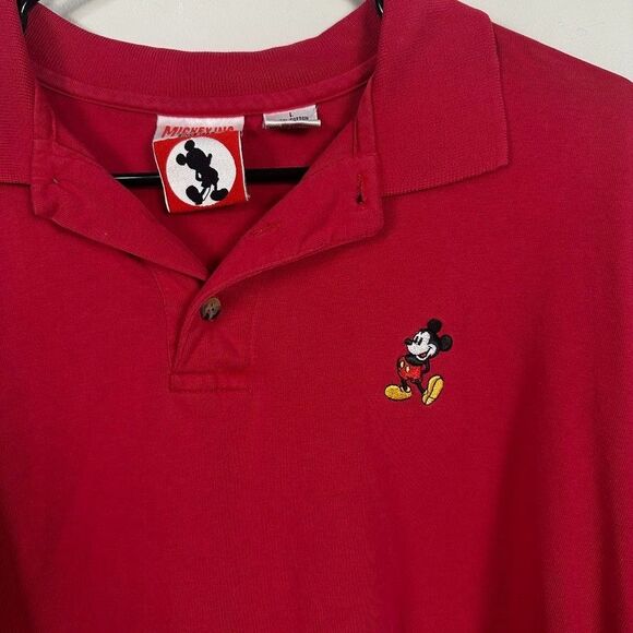 Vintage Disney Parks Mens Large Short Sleeve Polo Mickey Embroidered Red - Picture 2 of 4